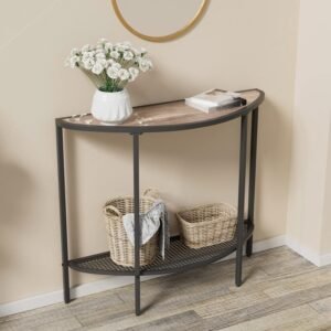 SAYGOER Console Table 2 Tier Narrow Entryway Table with Storage Shelves Half Moon Sofa Couch Table Industrial Small Entry Way Tables for Living Bedroom Hallway Office Easy Assembly, Gray Black