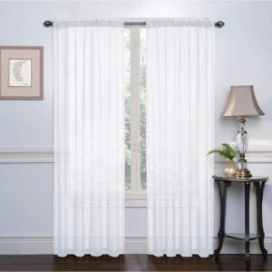 2 Piece Sheer Curtains Voile Window Treatment Rod Pocket Curtain Panels for Bedroom and Living Room 54 x 84 inches Long – Color: White