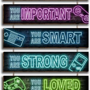 6 Pieces Neon Gaming Decor Boys Room Decor, Inspirational Neon Gaming Positive Quotes Wall Art Decor Hanging Plaque Sign for Teens Kids Bedroom Princess Toddler Room-9