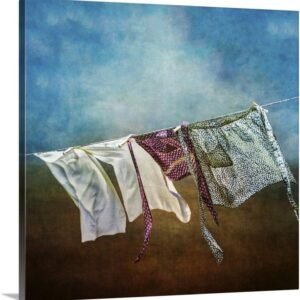 CANVAS ON DEMAND Laundry Drying On the Clothesline Canvas Wall Art Print Classic, Home Decor, Textile Artwork, 30″x30″