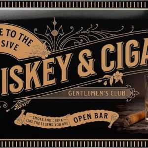 Cigar Bar Sign, Cigar Lounge Sign, Whiskey Bar, Cigar Room Decor, Whiskey Signs For Man Cave, Man Cave Accessories, Whiskey Cigar Art Wall Decor, Vintage Tin Sign 6.3×12.6″