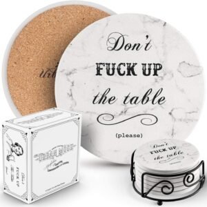 Funny Drink Coasters – House Warming Gifts New Home Couple, Decorations for Living Room Coffee Table Decor