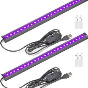 GREENIC USB Black Light Bar, 10W 1ft Upgraded UV LED Blacklight Strip Lights, Small Black Lights for Glow Party, Posters, Tapestry, Room, Bedroom Decor, Body Paint, Halloween Decorations, 2 Pack