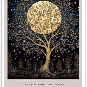 HMYLCQN William Tree of Life Wall Art Painting Large Vintage Moon and Star Landscape Celestial Canvas Poster Textiles Art for Home Office Bedroom Living Room, Bathroom Room Wall Prints Decor