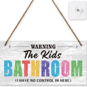 Kids Bathroom Wood Sign Decor Set,Bathroom Door Signs Decor for Kids,Farmhouse Bathroom Signs Wall Decor,Toilet Hanging Restroom Sign,Bath Signs for Bathroom Wall Art Decor,I Have No Control In Here