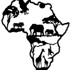 Metal African Wall Decor Art, Africa Map Wall Hanging Decor, Africa Animals Wall Art Cutout Sign for Bedroom, Living Room, Office, Garden, Hotel Wall Decoration, 13.4 * 11.4 inch, Black