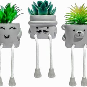 OLEEK artificial counterfeit witty succulents in pots – compact office desk decor – decorative plants – bathroom shelf decor accent women cute cubicle accessories