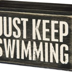 Primitives by Kathy Classic Box Sign, 4″ x 2.5″, Just Keep Swimming