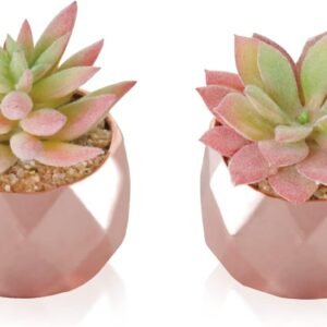 Tiita Artificial Faux Succulents in Pots, Mini Rose Gold Fake Plants for Women Desk, Compact Realistic Faux Succulents for Home Office Accessories Window Sill Bathroom Bedroom, Rose Gold