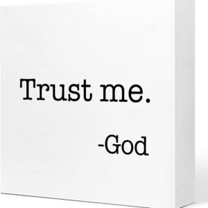 Trust Me God Wooden Sign Desk Decor,Inspirational Christian Wood Block Sign Desk Decorations for Christian Home Bedroom Girls Room Office Shelf Table Decor