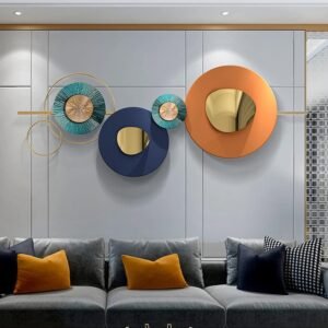 YUDACHU Metal Wall Art Gold Wall Decor for Living Room, Modern Creative Geometric Round Wall Art Decor 59″ × 19.6″ Large 3D Wall Accents for Bedroom, Dining Room, Wall Sculptures