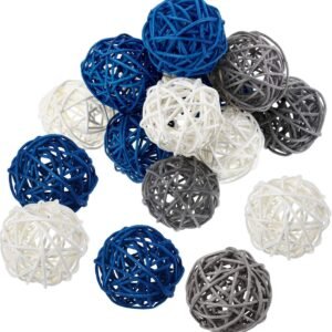 Yaomiao 15 Pieces Vase Filler Rattan Balls Decorative for Craft, Party, Wedding Table Decoration, Aromatherapy Accessories, 1.8 Inch (Blue Gray White)