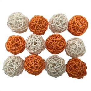 12 Pieces Wicker Rattan Balls Decorative Orbs Vase Fillers for Craft, Party, Wedding Table Decoration, Baby Shower, Aromatherapy Accessories, 2 Inch (White Orange)