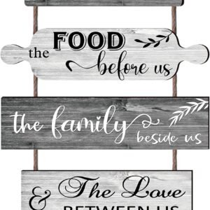 Buecasa Bless the Food Before Us Farmhouse Kitchen Wall Decor – Dining Room Decorations Collage Wall Art in White Grey Color – Wooden Rustic 5pcs Roped Sign 13×24 Inches Vertical