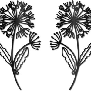 CREATCABIN Dandelion Metal Wall Art Iron Flower Wall Decor Hanging Black Hollow Out Symmetry Silhouette Ornament Iron Sign for Yoga Studio Indoor Outdoor Home Office Decoration Gift Black 11.8x6Inch