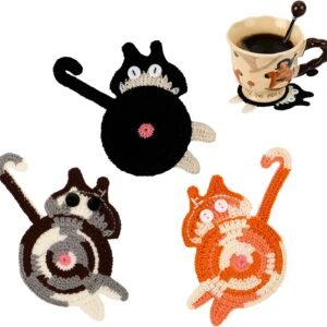 Cat Gifts for Cat Lovers 3PCS Cat Coaster Woven Creative Cute Cat Coaster Insulation Coaster Coffee and Tea Coaster Desktop Gifts