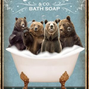 Funny Bear Decor Vintage Bathroom and Bathtub Metal Tin Sign Decor Bear Pet lovers Gift Farm Home Bar Bathroom Man Cave Retro Wall Art Poster Sign Accessories 8×12 In