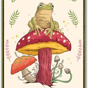 Witty Mushroom Decor Frog Decor Do What Makes You Happy Sign – Cute House, Home, Bedroom, Kitchen, Bathroom, Forest Room Nature Wall Decor, 12 x 8 Inch (247)