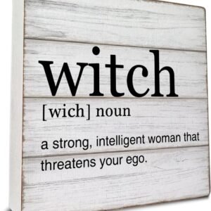 Amusing Witch Definition Wooden Box Sign Witchy Desk Decorative Wooden Sign Witch Home Decor for Desk Table Shelf 5 x 5 Inches