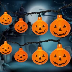 Goothy Halloween Pumpkin String Lights, 8.5Ft Outdoor Halloween Decorations Lights with 10 Jack-O-Lantern Lights, Hanging Pumpkin String Lights UL Listed for Halloween Party Patio Garden Window Decor