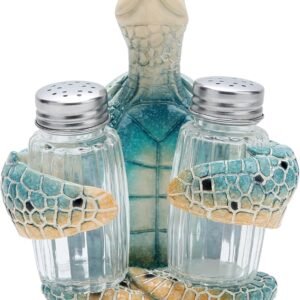 Hodao Sea Turtle With Salt and Pepper Shaker Figurines Decorations Turtle Set with Holder Figurine for Beach Bar or Tropical Kitchen Decor Turtle Table Decorations by Home Gifts (Turtle)