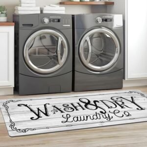 KOZYFLY Laundry Room Rug Runner 20″x60″ Non Slip Laundry Rug Kitchen Rugs Washable Laundry Room Mat Waterproof Mudroom Floor Carpet Runner Farmhouse Laundry Room Decor, 2×5, Light Grey, Wash&Dry