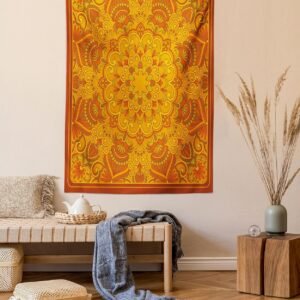 Lunarable Ethnic Tapestry, Middle Eastern Style of an Old Fashioned Carpet Inspired by Retro Oriental Image of Art, Fabric Wall Hanging Decor for Bedroom Living Room Dorm, 30″ X 45″, Marigold Orange