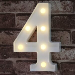 Pooqla Decorative Led Featherlight Up Number Letters, White Plastic Marquee Number Lights Sign Party Wedding Decor Battery Operated Number (4)