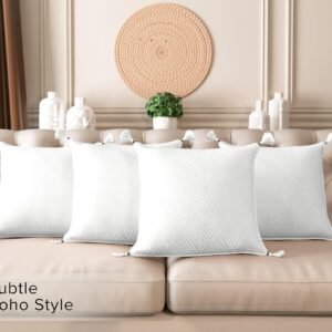 Set of 2 18×18 Soft White Boho Tasseled Throw Pillow Covers for Couch Sofa Bedroom Decor Square Cushion Case Set for Bedroom Living Room (18×18, White)