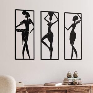 Therwen 3 Pieces African Women Metal Wall Decor Black Women Metal Wall Art African American Wall Art Black Metal Wall Decor for Bedroom Bathroom Living Room Home Wall Decor 15.7 x 6 Inch