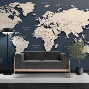 3D Navy Blue World Map...