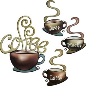 4 Pieces Metal Coffee Cup Wall Decor Coffee Bar Decor Coffee Decor Cafe Themed Wall Art Decoration Vintage Coffee Cup Wall Signs for kitchen decorations wall Coffee Shop Restaurant Lounge Decorations