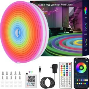 50FT LED Strip Lights, RGB Neon Rope Lights,IP67 Outdoor Waterproof,with APP Control/IR Remote,Music Sync,Cuttable,for Bedroom,Gaming Room,Indoor Outdoor Home Decor