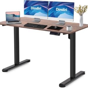 55 x 24 Height Adjustable Electric Standing Desk, Sit Stand Home Office Desk, Ergonomic Computer Desk with Memory, Black Frame/Rustic Brown Top