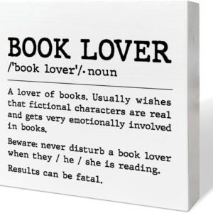 Book Lover Desk Decor Wooden Box Sign, Book Lover Definition, Book Worm Nerd Decor for Home Bedroom Bookish Book Reader Librarian Decoration Book Lover Gifts for Women Men Teen Girls