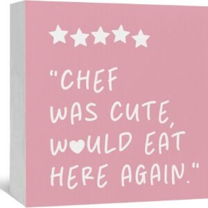 Chef Was Cute Would Eat Here Again Sign Pink, Pink Kitchen Home Decor Sign, Cute Preppy Kitchen Decor Wood Sign Home Decor for Girly Dining Room Restaurant