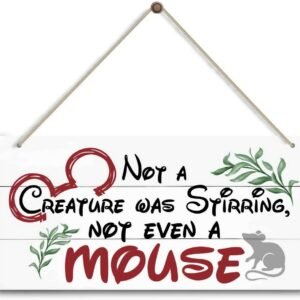 Christmas Door Sign Decor, Not a Creature was Stirring, not Even a Mouse, Winter Seasonal Christmas Wall Art Hanging Wooden Sign Merry Xmas Holiday Decorations for Home Outside Indoor