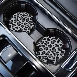 Cute Cup Holder Coasters for Your Car with Fingertip Grip, Auto Accessories for Women & Men,Pack of 2 (Snow Leopard)