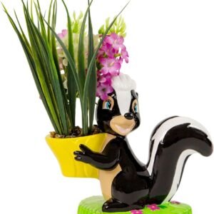 Disney Bambi Flower Skunk 6-Inch Ceramic Planter With Artificial Succulent | Faux Indoor Plants For Desk Shelf