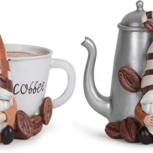 Hodao 2PCS Coffee Gnomes Decorations Coffee Bar Decor Accessories Swedish Tomte Gnomes Figurines for Coffee Party Tiered Tray Collectible Coffee Gnomes Decor Tabletop Kitchen Decorations for Home