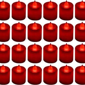 LANKER 24 Pack Flameless Led Tea Lights Candles – Flickering Red Battery Operated Electronic Imitation Candles – Decorations for Wedding, Party, Christmas, Halloween (Red)