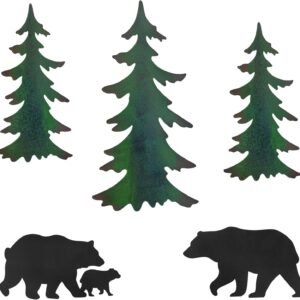 Limygus Metal Wall Art – Bear Pine Wall Decor Hanging Forest Decor Antique Metal Art Metal Wall Decor Home Bedroom Office Outdoor Decorations 5 Pieces