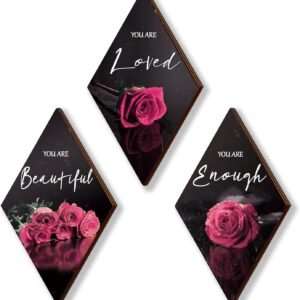 ONIZHITY 3 Pieces Pink Bedroom Decor Rose Wooden Wall Decor Positive Quotes You Are Beautiful Pink Bathroom decor Pink and Black Decor for Bedroom Room Kitchen Bathroom Wedding Decor(Pink, 12 x 7)