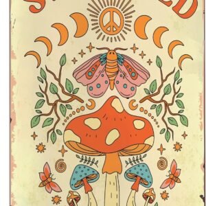 Putuo Decor Stay Wild Moon Child Sign, Retro Mushroom Wall Decor, 12 x 8 Inches Aluminum for Bathroom, Living Room