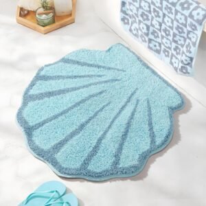 Seashell Bathroom Rugs and Mat Cute Beach Bath Mat for Cartoon Sea Bathroom Decor Aqua Blue Bath Rugs Plush Non-Slip Foot Mat Absorbent Bathtub Rug Washable