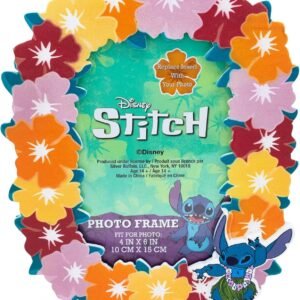 Silver Buffalo Disney Lilo and Stitch Hibiscus Hawaiian Lei Tropical Floral Photo Picture Frame, Pink Orange Red Yellow, 4 x 6 Inches