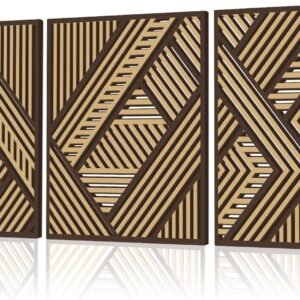 Tatuo 3 Pcs Geometric Wood Wall Art, Modern Slatted Wood Design Wall Decor, Hanging Abstract Panels Wall Decor with 3D Hollow Craft Art for Home Office Kitchen Living Room Bathroom (Simple Geometry)