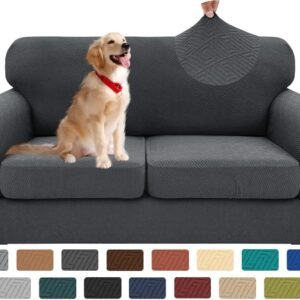 XINEAGE 2024 Newest 3 Pieces Couch Covers for 2 Cushion Sofa Super Stretch Loveseat Slipcover Pet Dog Universal Slip Cover Anti Slip Love Seat Furniture Protector (Dark Gray, 55″-69″)