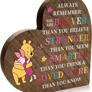 You Are Braver Than You Believe Sign Standable Wooden Heart Plaque, Inspirational Quotes Desk Sign Decor for Son Daughter Friends Dad Mom Sister Brother Birthday Graduation Christmas Gift