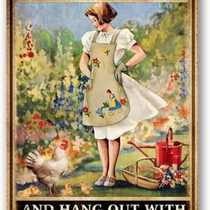 Chicken Signs For Coop Funny Garden Metal Tin Sign Vintage Chicken Sign Decor Farm Signs Outdoor Metal Gardening Girl Poster Tin Sign I Just Want To Work In My Garden And Hang Out With My Chickens